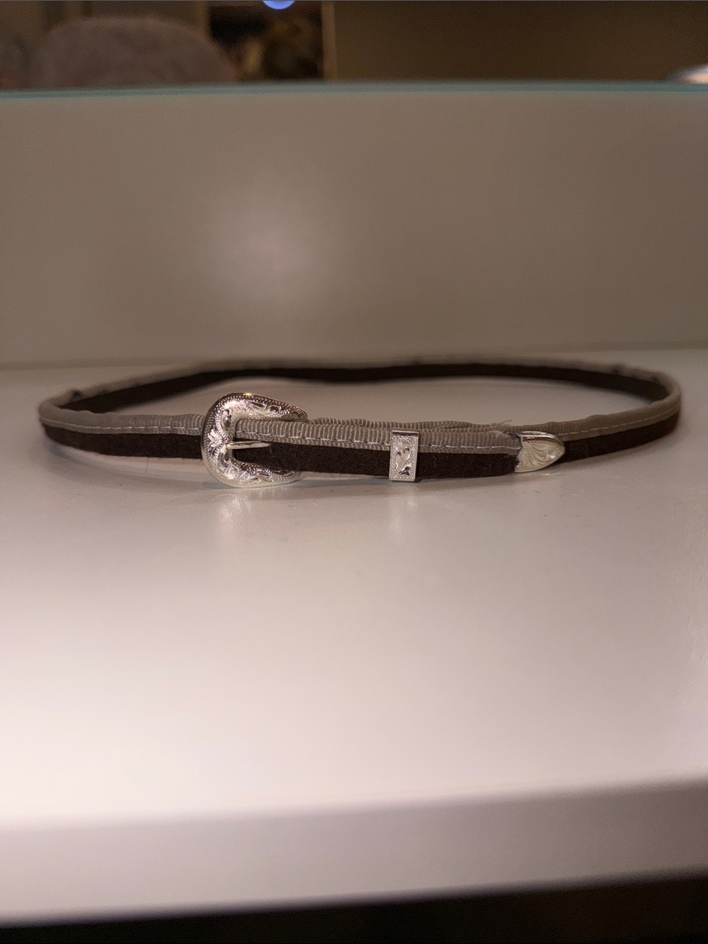 Slim Dark Brown Women's Hat Band with Silver-Tone Buckle